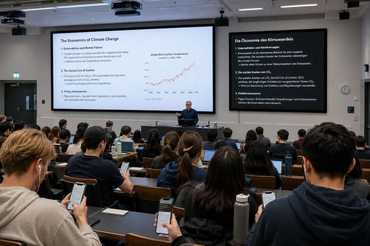 Hörsaal folgt zweisprachig per Smartphone