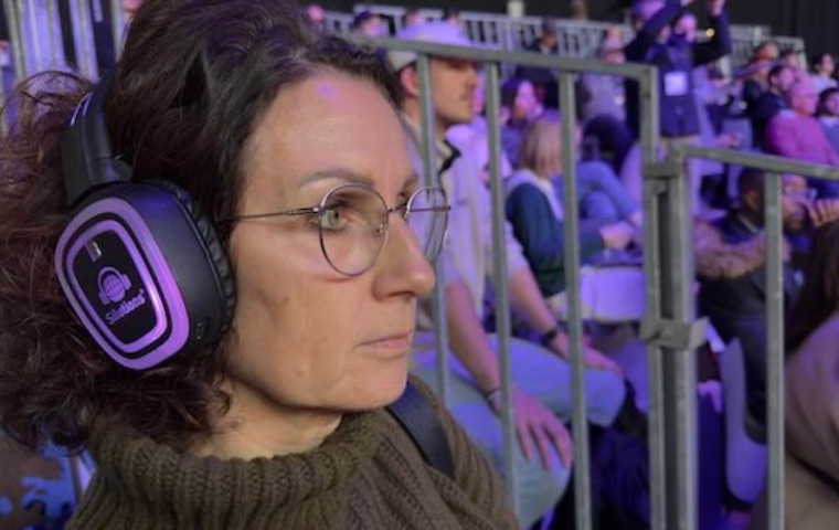 Guest with silent-disco headphones
